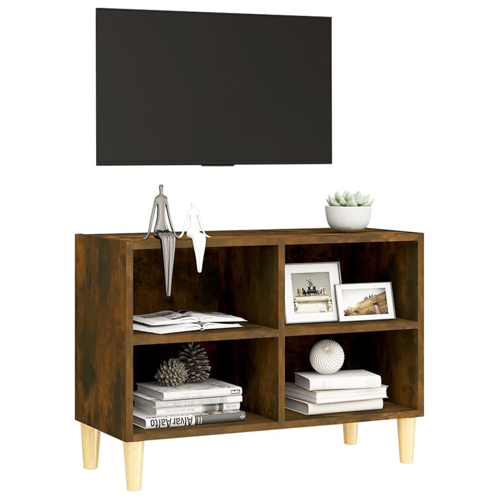 TV Cabinet with Solid Wood Legs Smoked Oak 69.5x30x50 cm