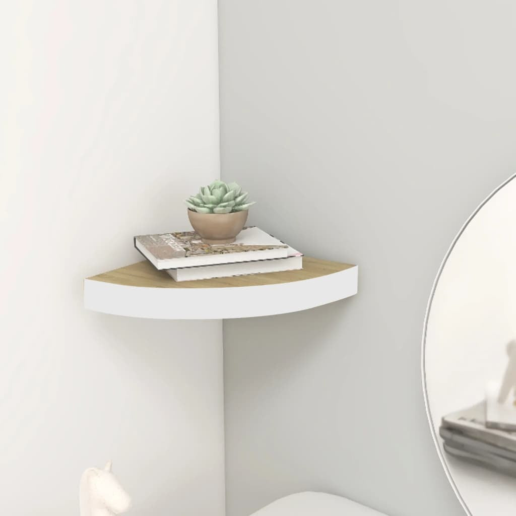 Wall Corner Shelf Oak and White 25x25x3.8 cm MDF