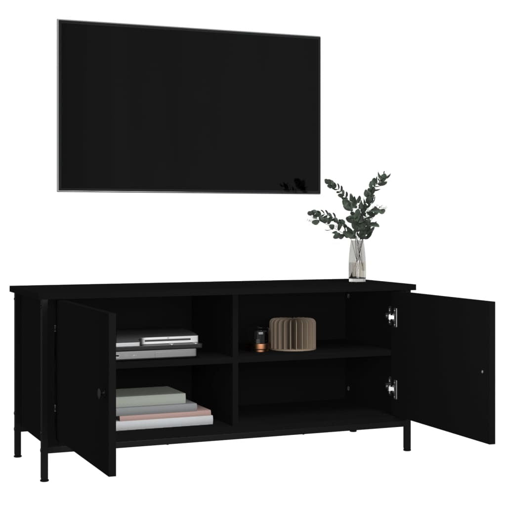 TV Cabinet with Doors Black 102x35x45 cm Engineered Wood