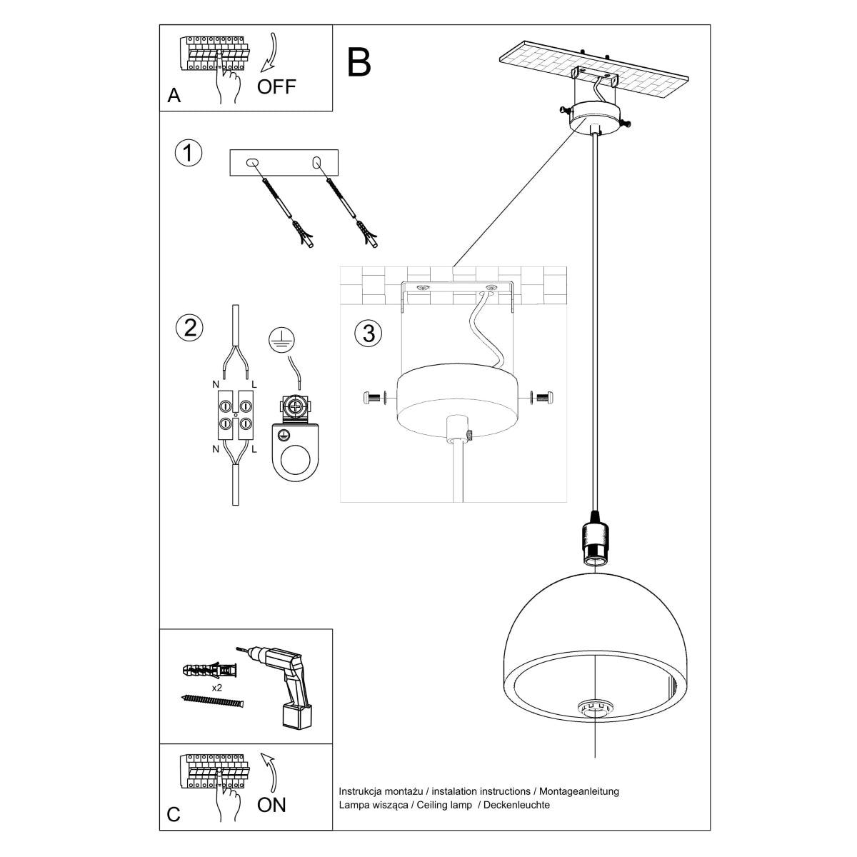 Pendant lamp concrete Pablito industrial Design E27