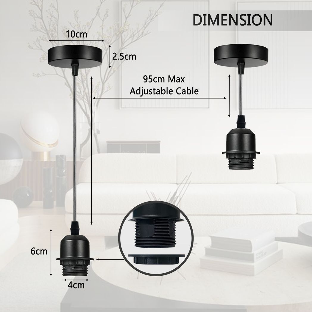 Industrial Rustic Red Pendant Light Fitting, Lampshade Addable E27 Lamp Holder UK Holder Fitting Set With PVC Cable.