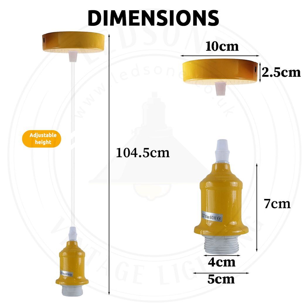 Industrial Pendant Light Fitting, lampshade addable E27 Lamp Holder Fitting Set with PVC Cable