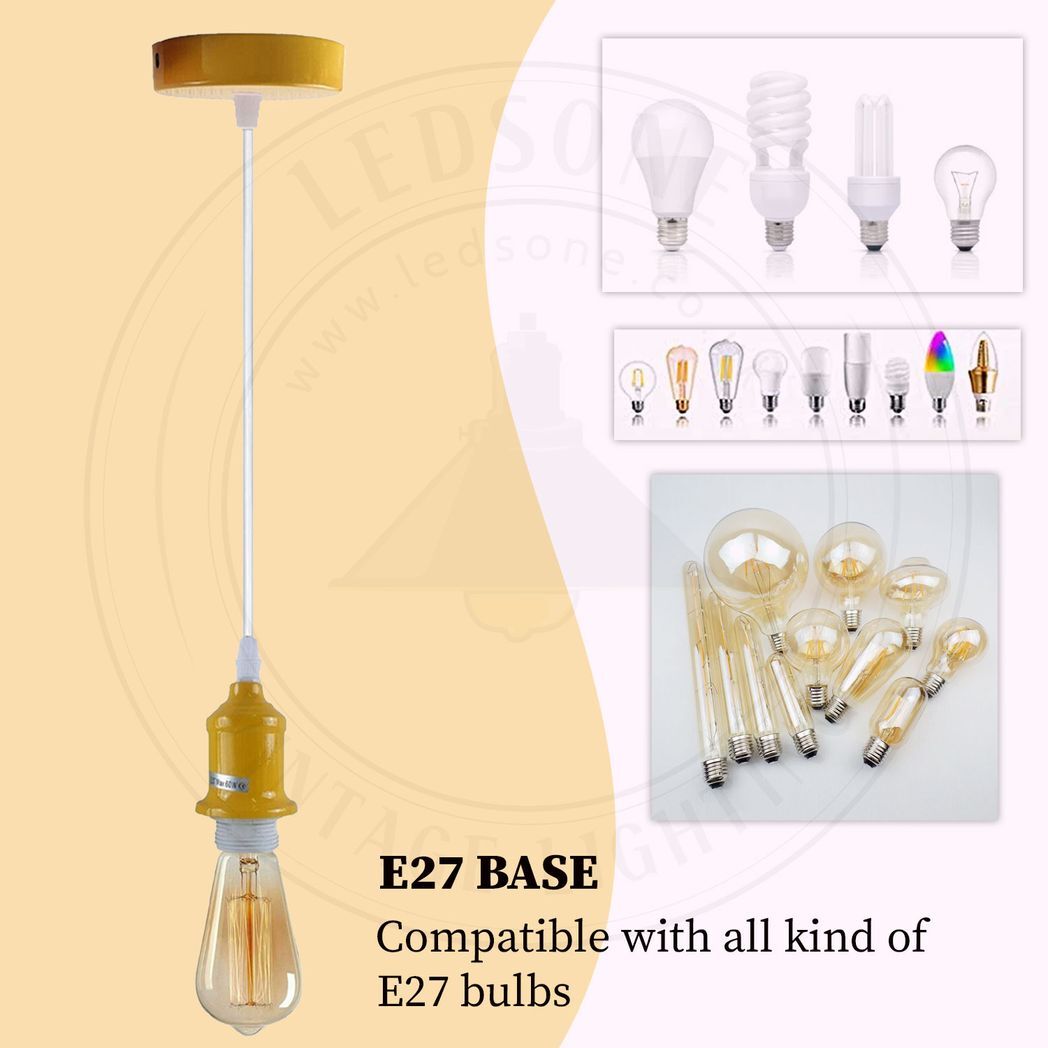 Industrial Pendant Light Fitting, lampshade addable E27 Lamp Holder Fitting Set with PVC Cable