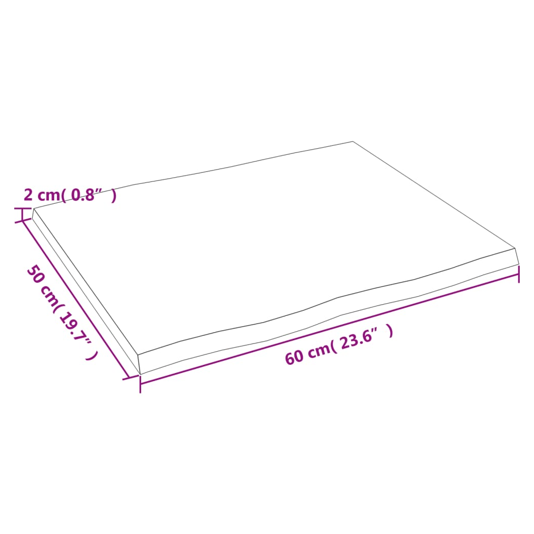 vidaXL Table Top Light Brown 60x50x2 cm Treated Solid Wood Oak Live Edge