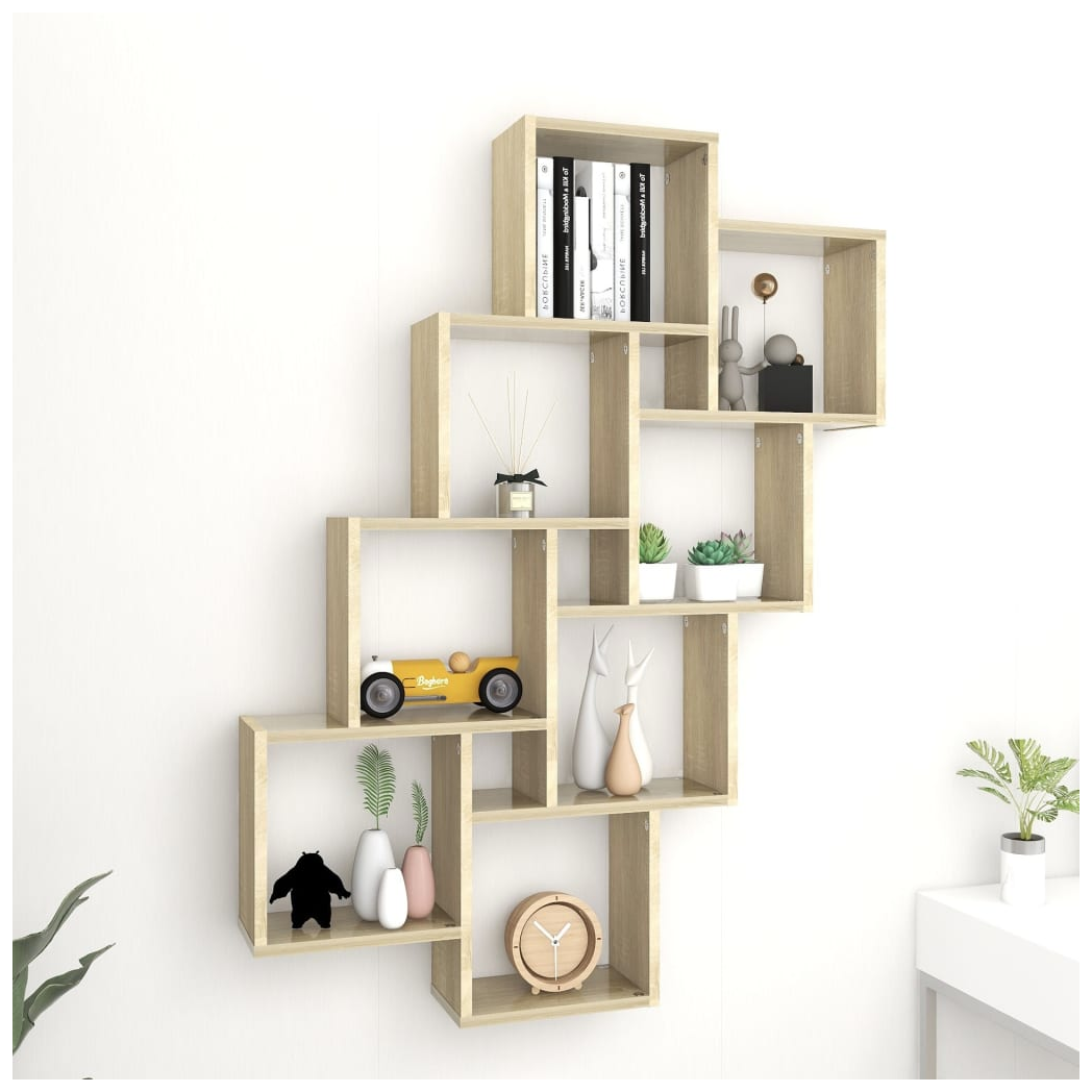 vidaXL Wall Cube Shelf Sonoma Oak 90x15x119 cm Engineered Wood