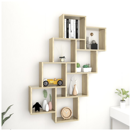 vidaXL Wall Cube Shelf Sonoma Oak 90x15x119 cm Engineered Wood