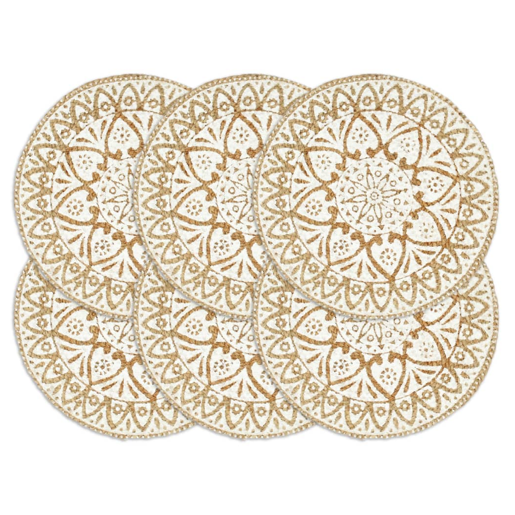 vidaXL Placemats 6 pcs White 38 cm Round Jute