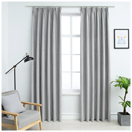 vidaXL Blackout Curtains with Hooks 2 pcs Grey 140x225 cm