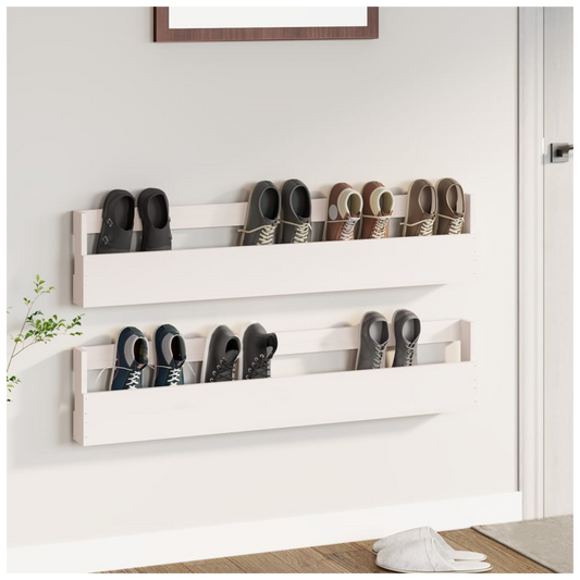 vidaXL Wall-mounted Shoe Racks 2 pcs White 110x9x23 cm Solid Wood Pine