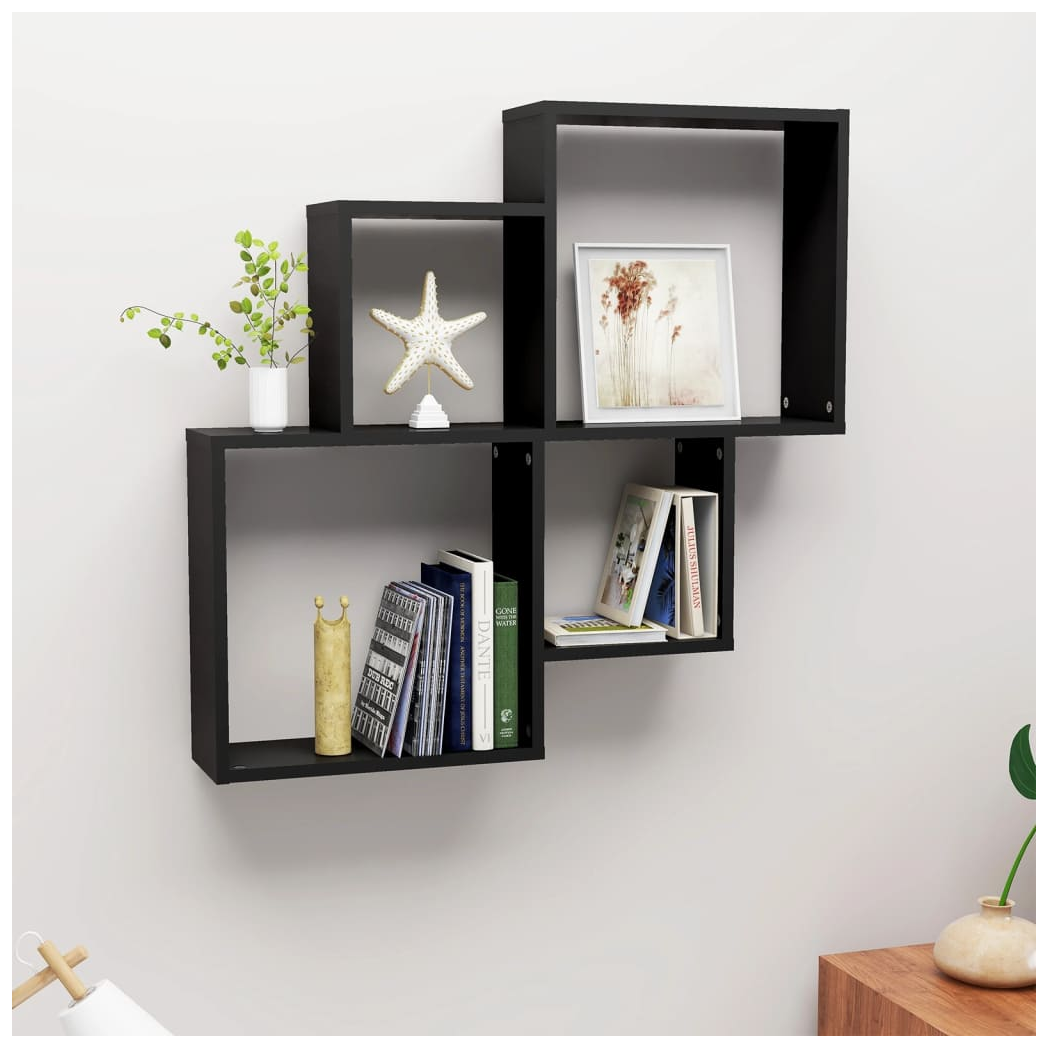 vidaXL Wall Cube Shelf Black 80x15x78.5 cm Engineered Wood