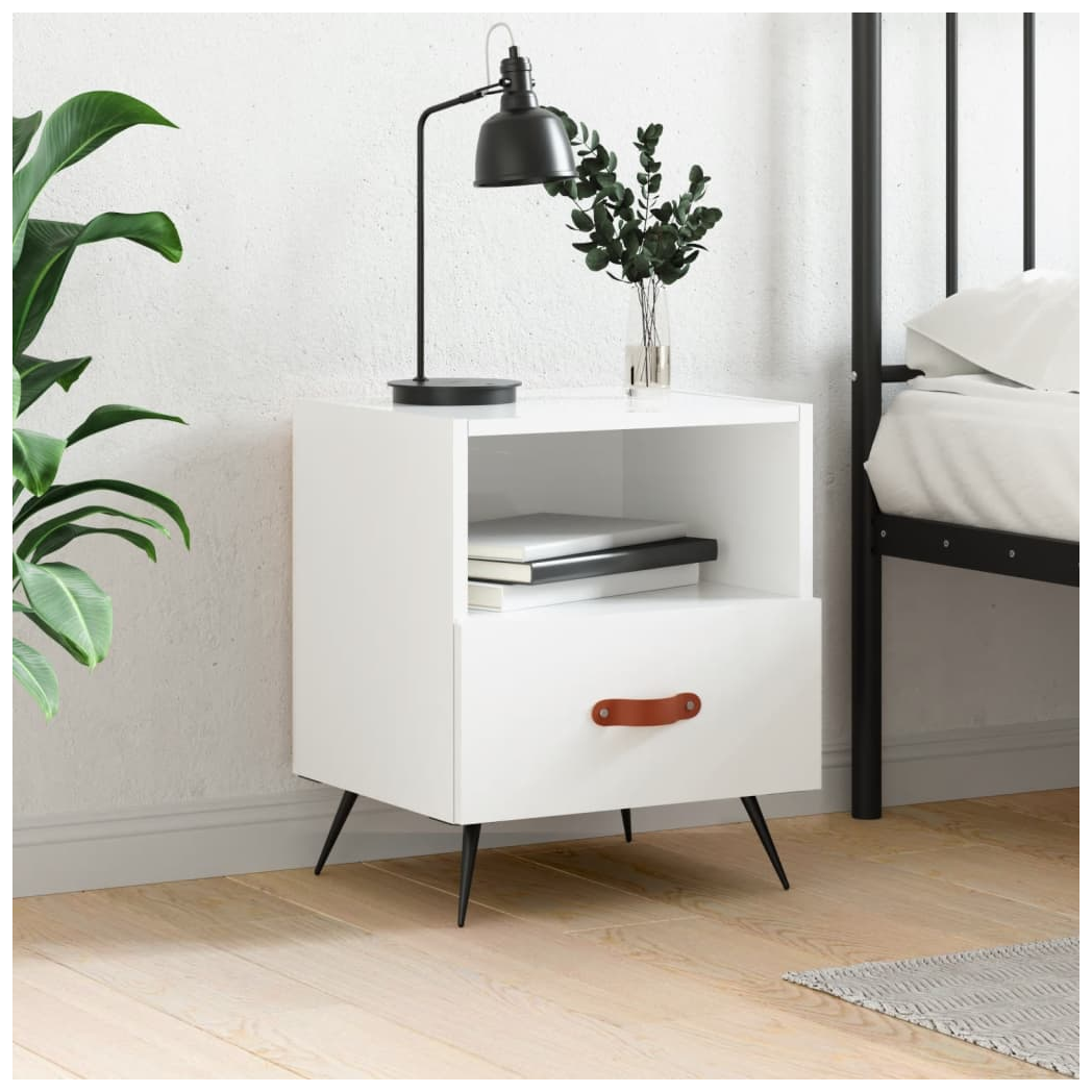 vidaXL Bedside Cabinet High Gloss White 40x35x47.5 cm Engineered Wood