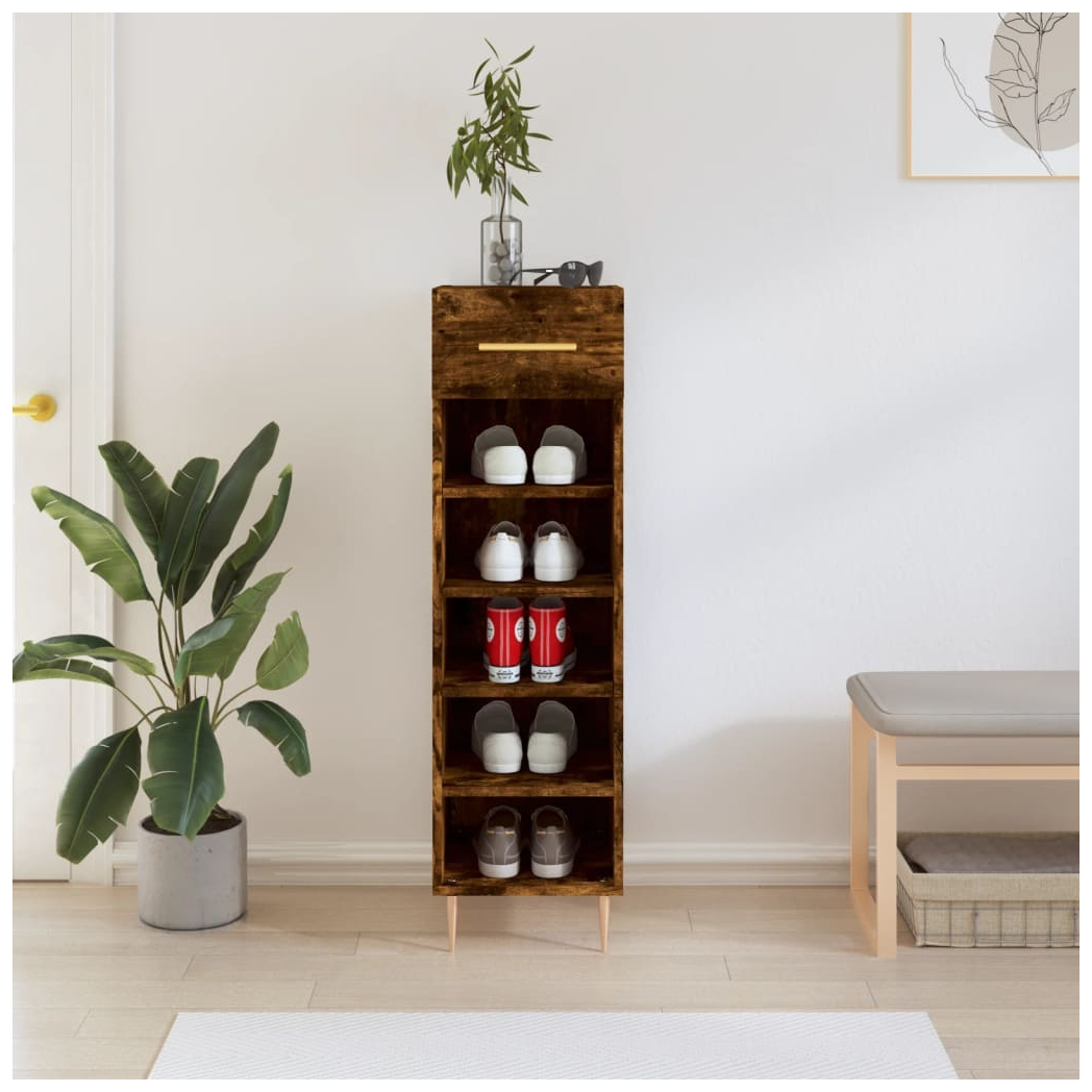 vidaXL Shoe Cabinet Smoked Oak 30x35x105 cm Engineered Wood