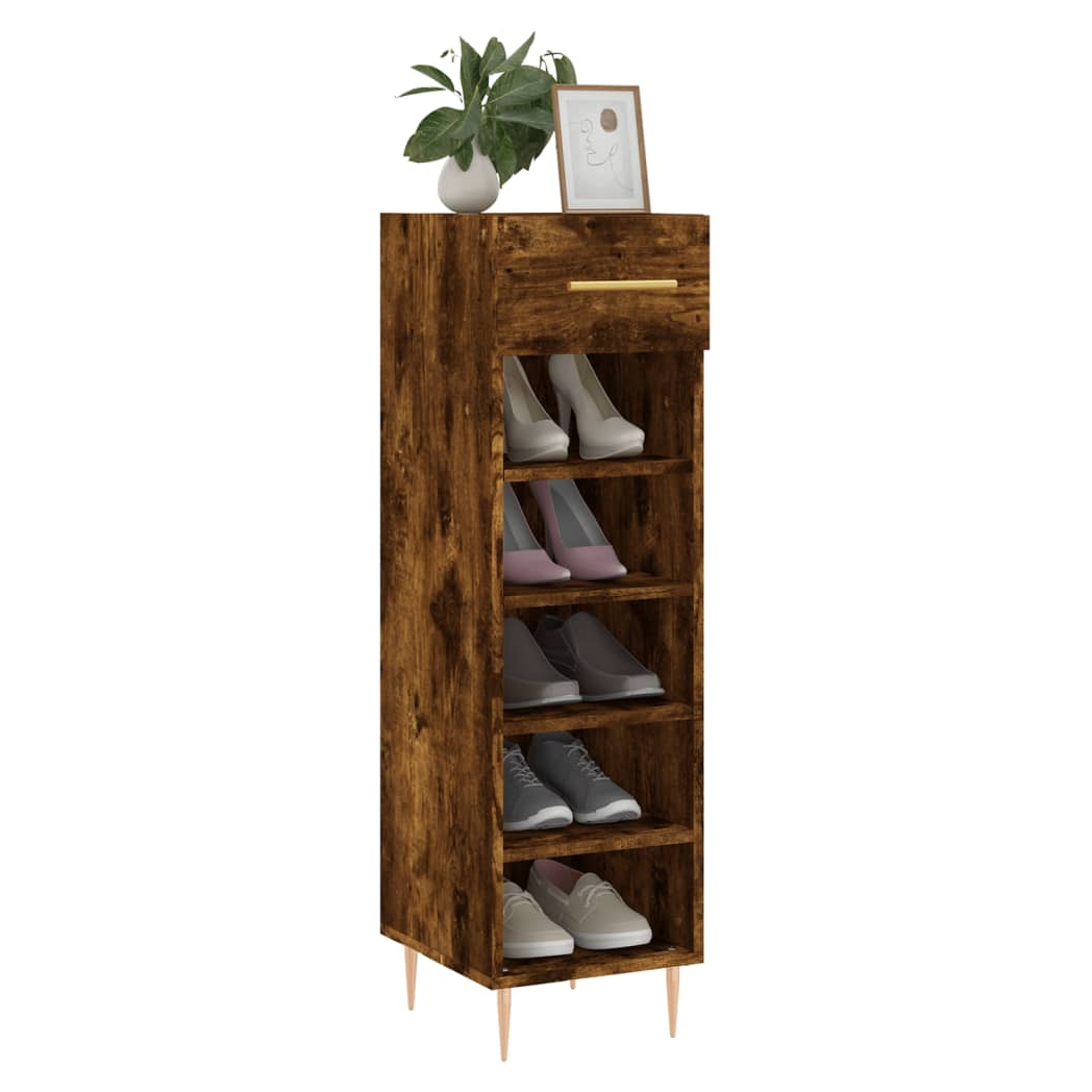 vidaXL Shoe Cabinet Smoked Oak 30x35x105 cm Engineered Wood