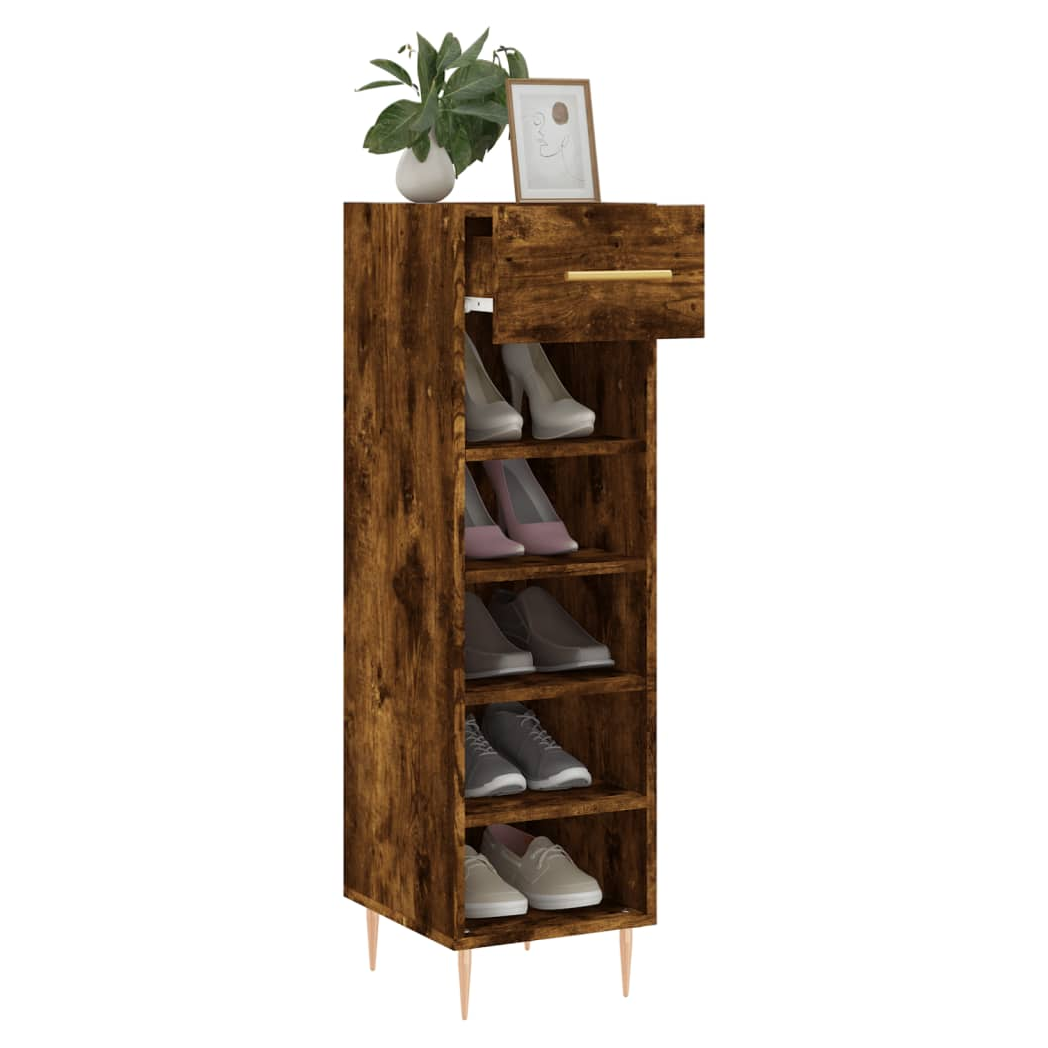 vidaXL Shoe Cabinet Smoked Oak 30x35x105 cm Engineered Wood