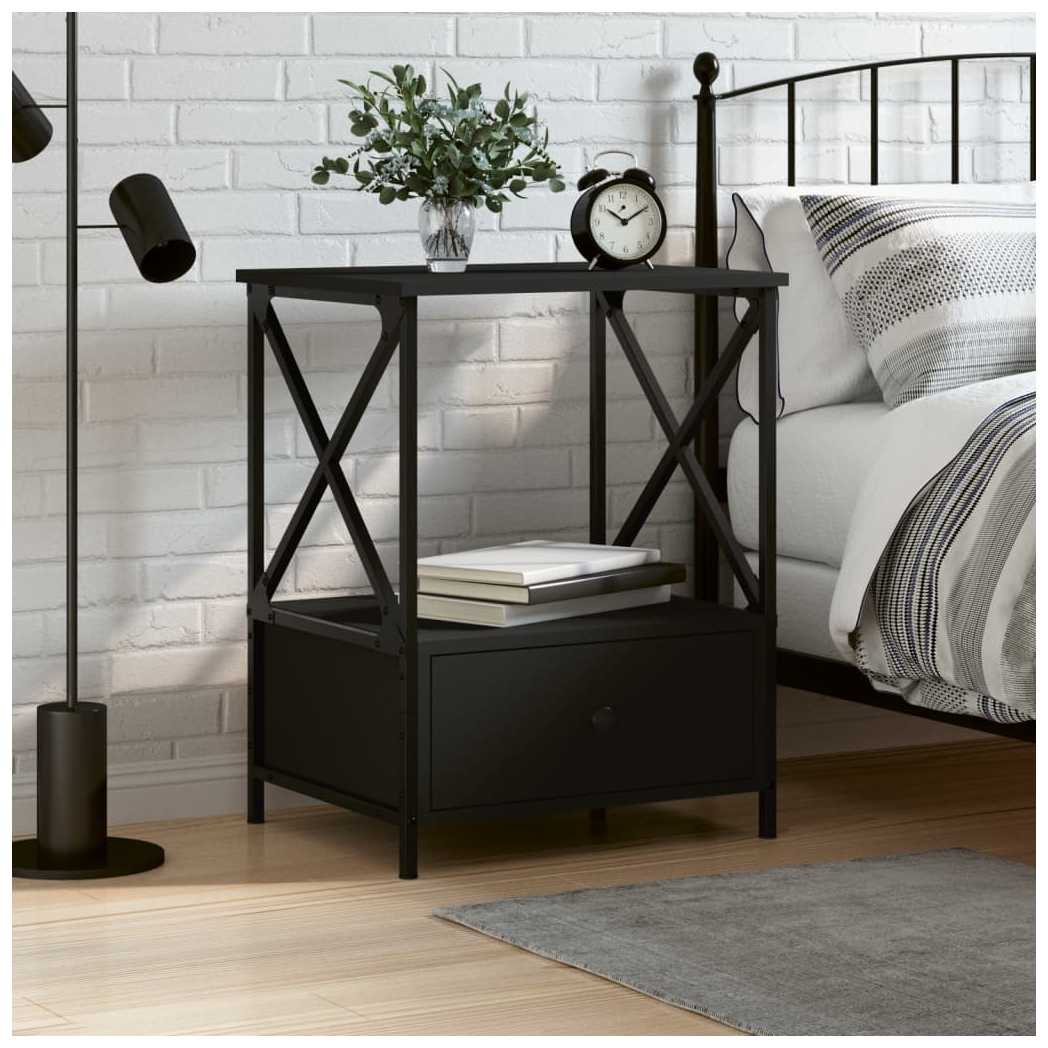 vidaXL Bedside Table Black 50x41x65 cm Engineered Wood