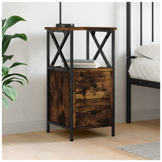 vidaXL Bedside Cabinet Smoked Oak 34x35.5x70 cm Engineered Wood