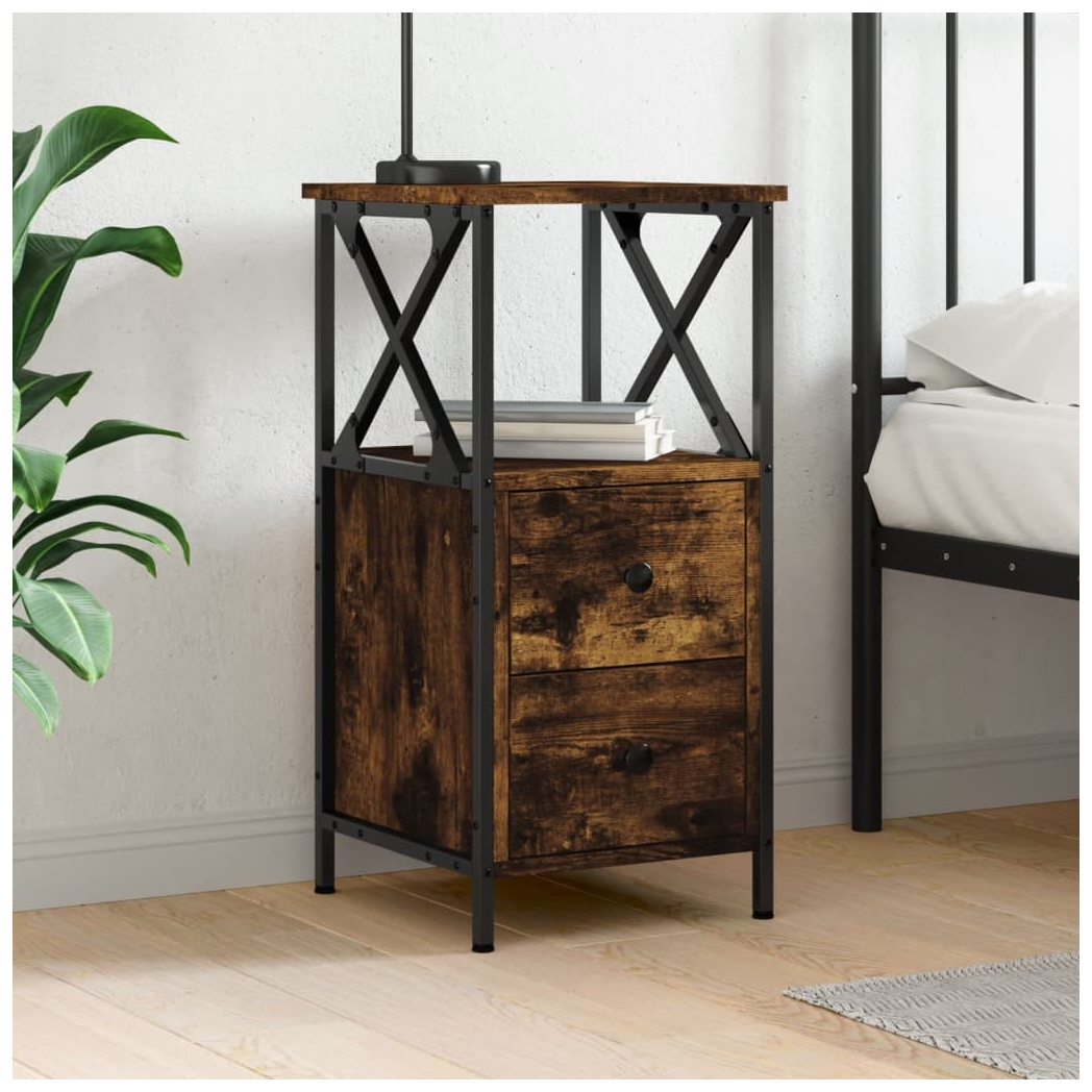 vidaXL Bedside Cabinet Smoked Oak 34x35.5x70 cm Engineered Wood