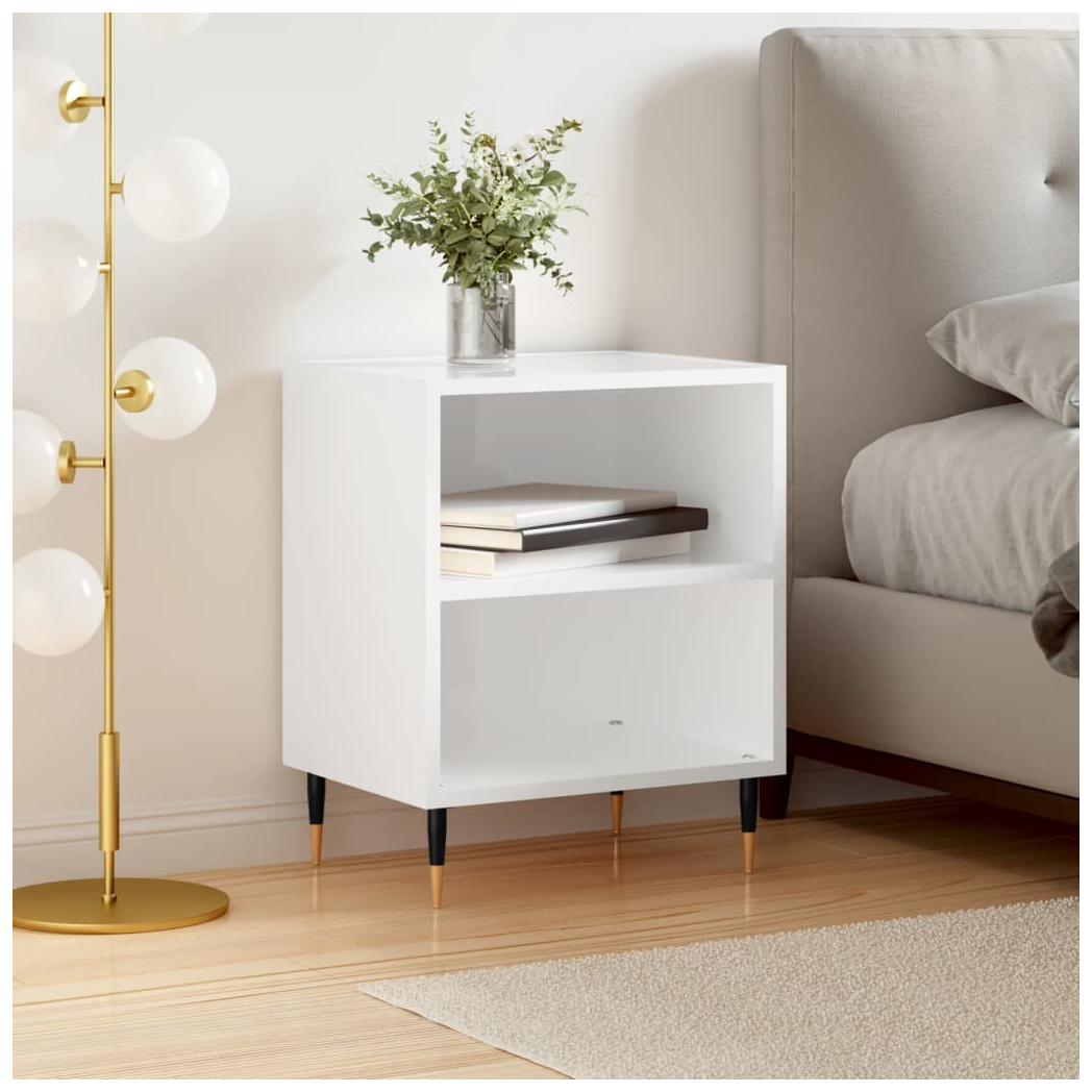 vidaXL Bedside Cabinet High Gloss White 40x30x50 cm Engineered Wood