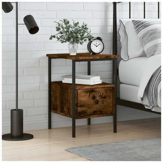 vidaXL Bedside Cabinet Smoked Oak 34x36x50 cm Engineered Wood