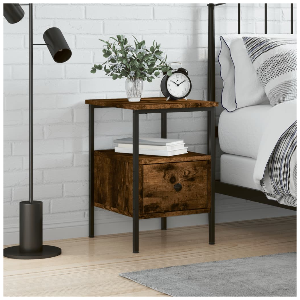 vidaXL Bedside Cabinet Smoked Oak 34x36x50 cm Engineered Wood