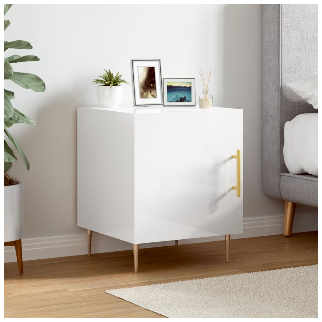 vidaXL Bedside Cabinet High Gloss White 40x40x50 cm Engineered Wood