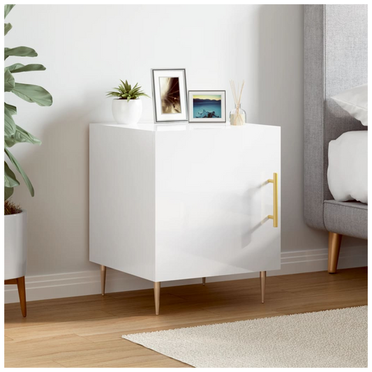 vidaXL Bedside Cabinet High Gloss White 40x40x50 cm Engineered Wood