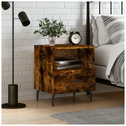 vidaXL Bedside Cabinet Smoked Oak 40x35x47.5 cm Engineered Wood