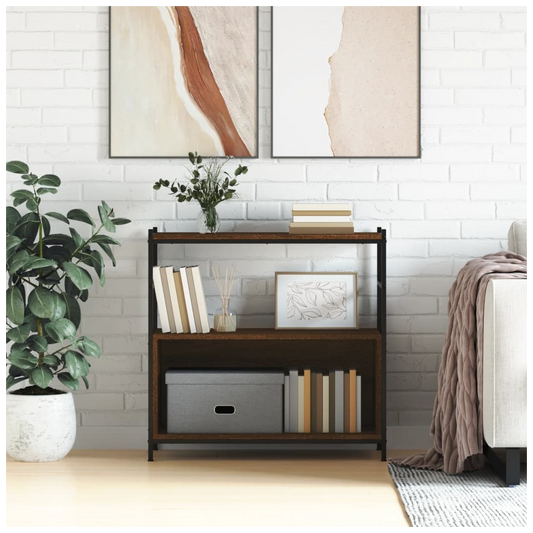 vidaXL Bookshelf Brown Oak 80x30x78.5 cm Engineered Wood and Iron