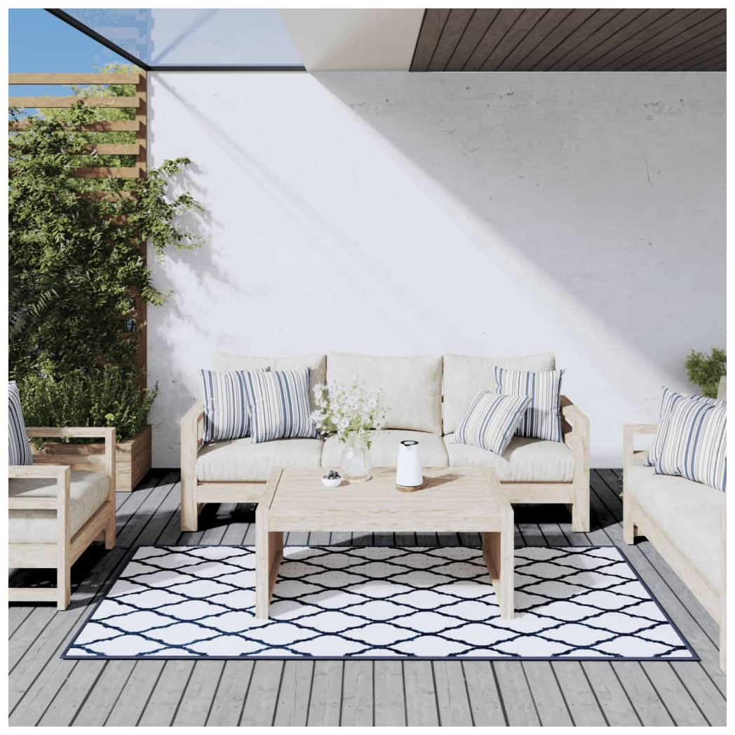 vidaXL Outdoor Rug Navy and White 100x200 cm Reversible Design