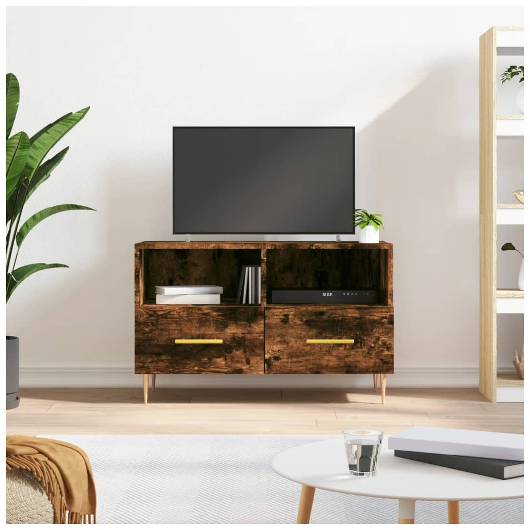 vidaXL TV Cabinet Smoked Oak 80x36x50 cm Engineered Wood