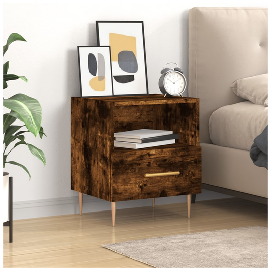 vidaXL Bedside Cabinet Smoked Oak 40x35x47.5 cm Engineered Wood