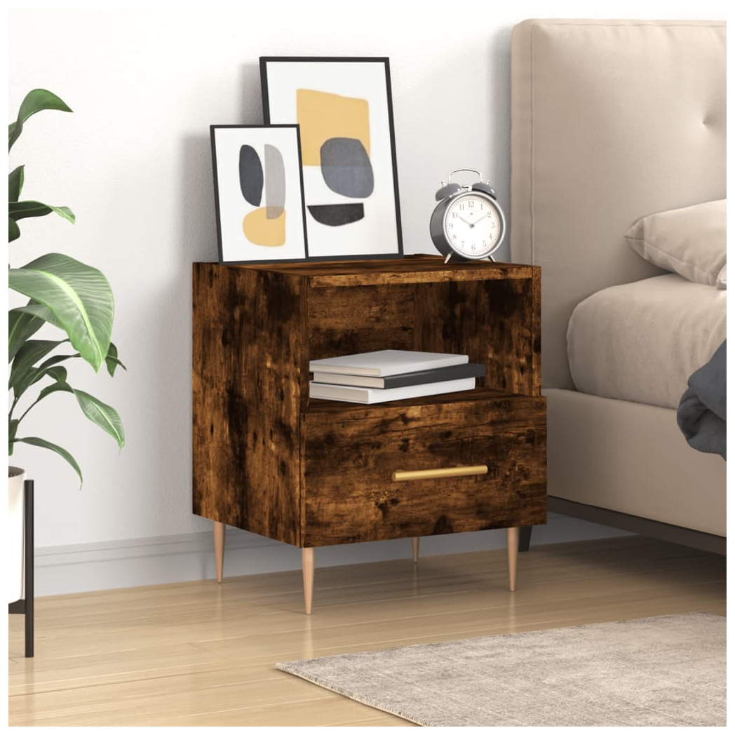 vidaXL Bedside Cabinet Smoked Oak 40x35x47.5 cm Engineered Wood