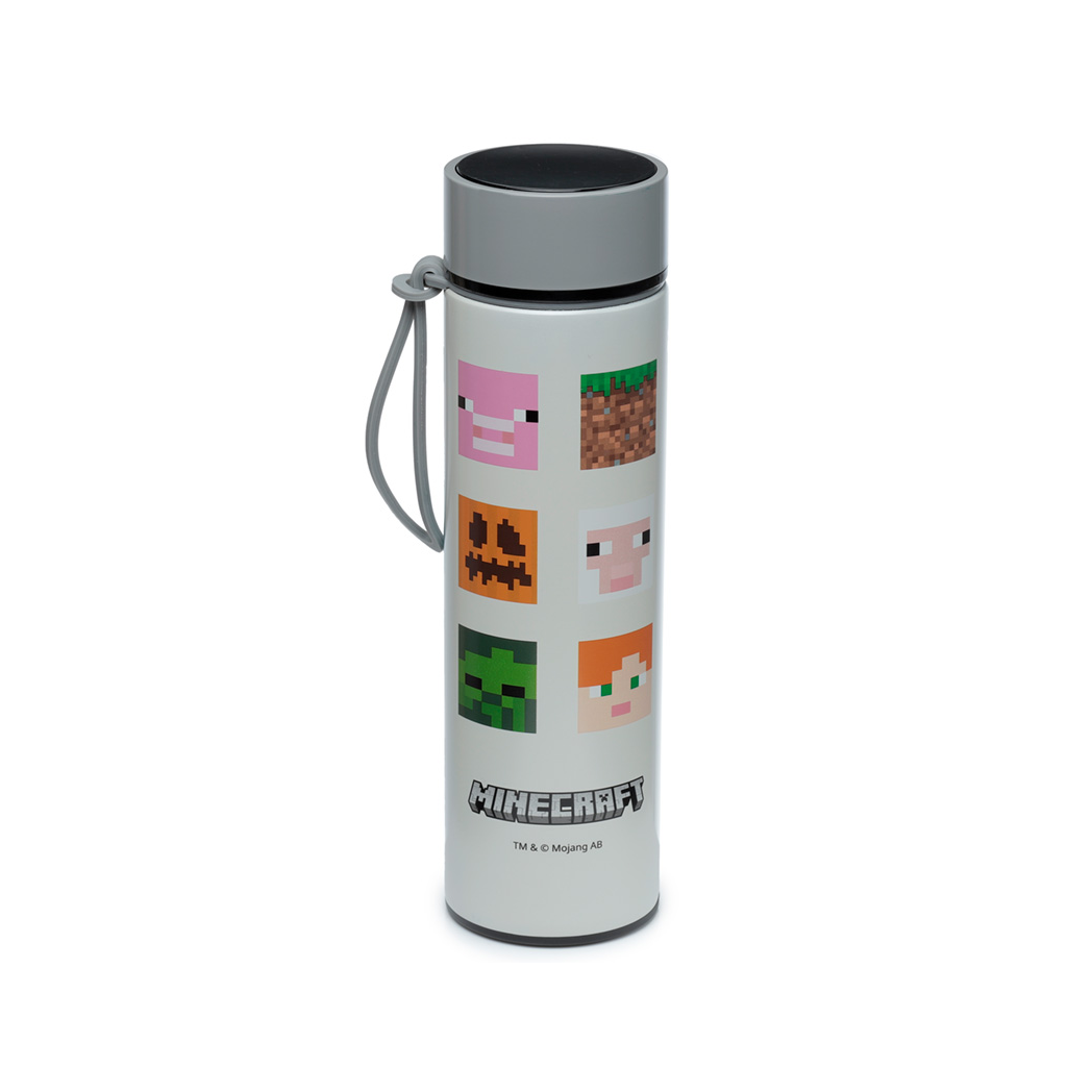 Reusable Stainless Steel Hot & Cold Insulated Drinks Bottle Digital Thermometer - Minecraft Faces