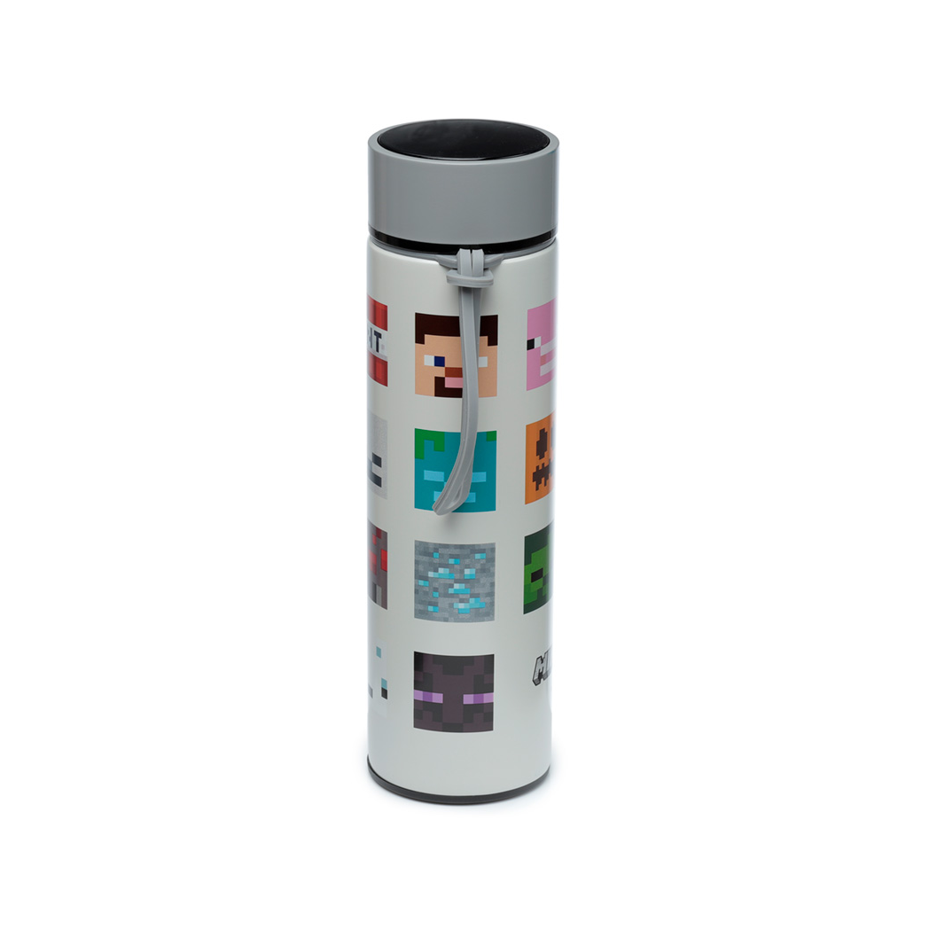 Reusable Stainless Steel Hot & Cold Insulated Drinks Bottle Digital Thermometer - Minecraft Faces