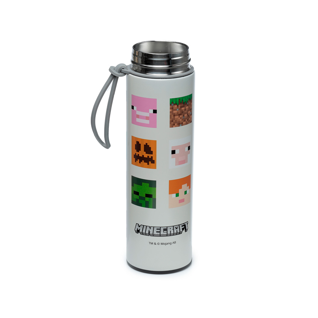 Reusable Stainless Steel Hot & Cold Insulated Drinks Bottle Digital Thermometer - Minecraft Faces