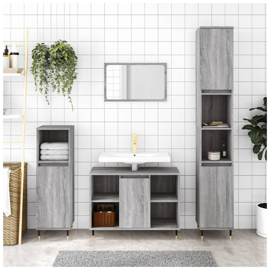 vidaXL Bathroom Cabinet Grey Sonoma 30x30x100 cm Engineered Wood