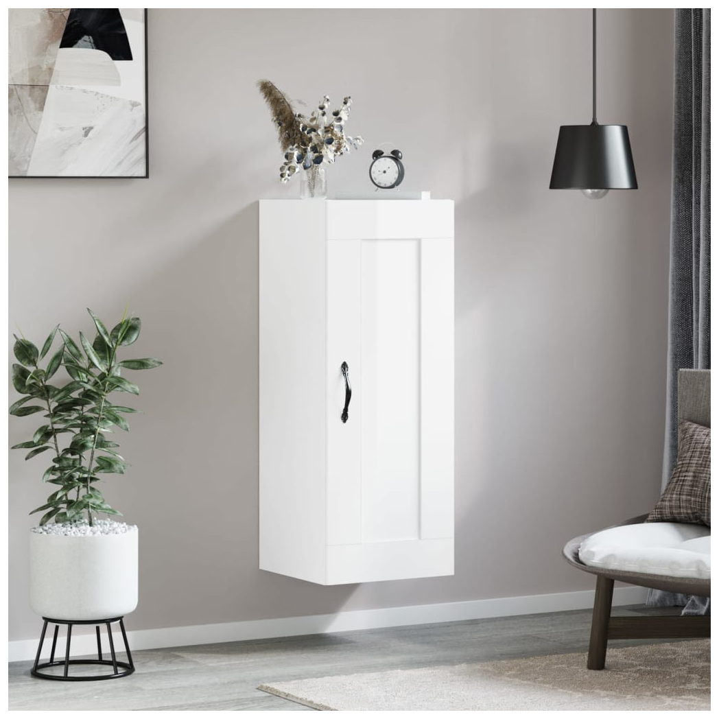 vidaXL Wall Mounted Cabinet High Gloss White 34.5x34x90 cm Engineered Wood