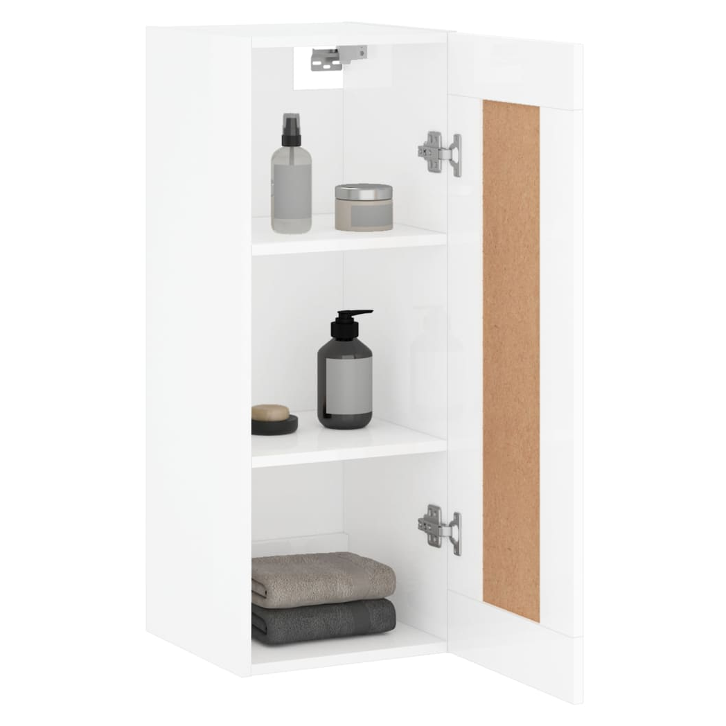 vidaXL Wall Mounted Cabinet High Gloss White 34.5x34x90 cm Engineered Wood