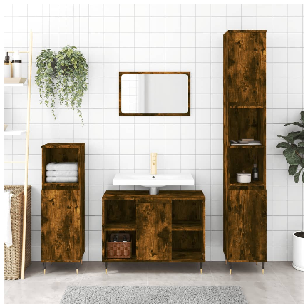 vidaXL Bathroom Cabinet Smoked Oak 30x30x100 cm Engineered Wood