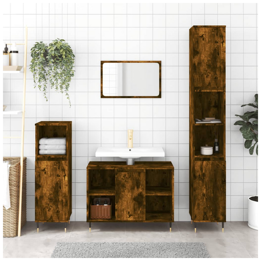 vidaXL Bathroom Cabinet Smoked Oak 30x30x100 cm Engineered Wood