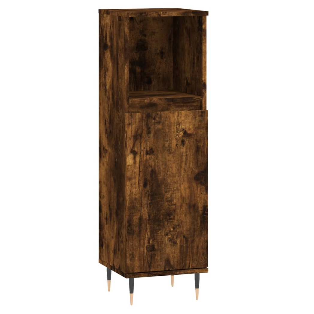 vidaXL Bathroom Cabinet Smoked Oak 30x30x100 cm Engineered Wood