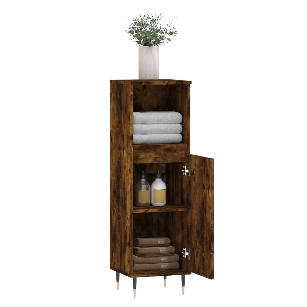 vidaXL Bathroom Cabinet Smoked Oak 30x30x100 cm Engineered Wood