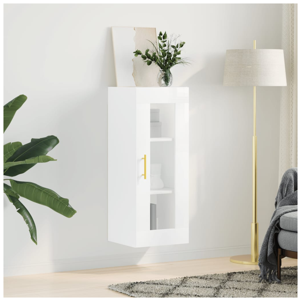 vidaXL Wall Mounted Cabinet High Gloss White 34.5x34x90 cm