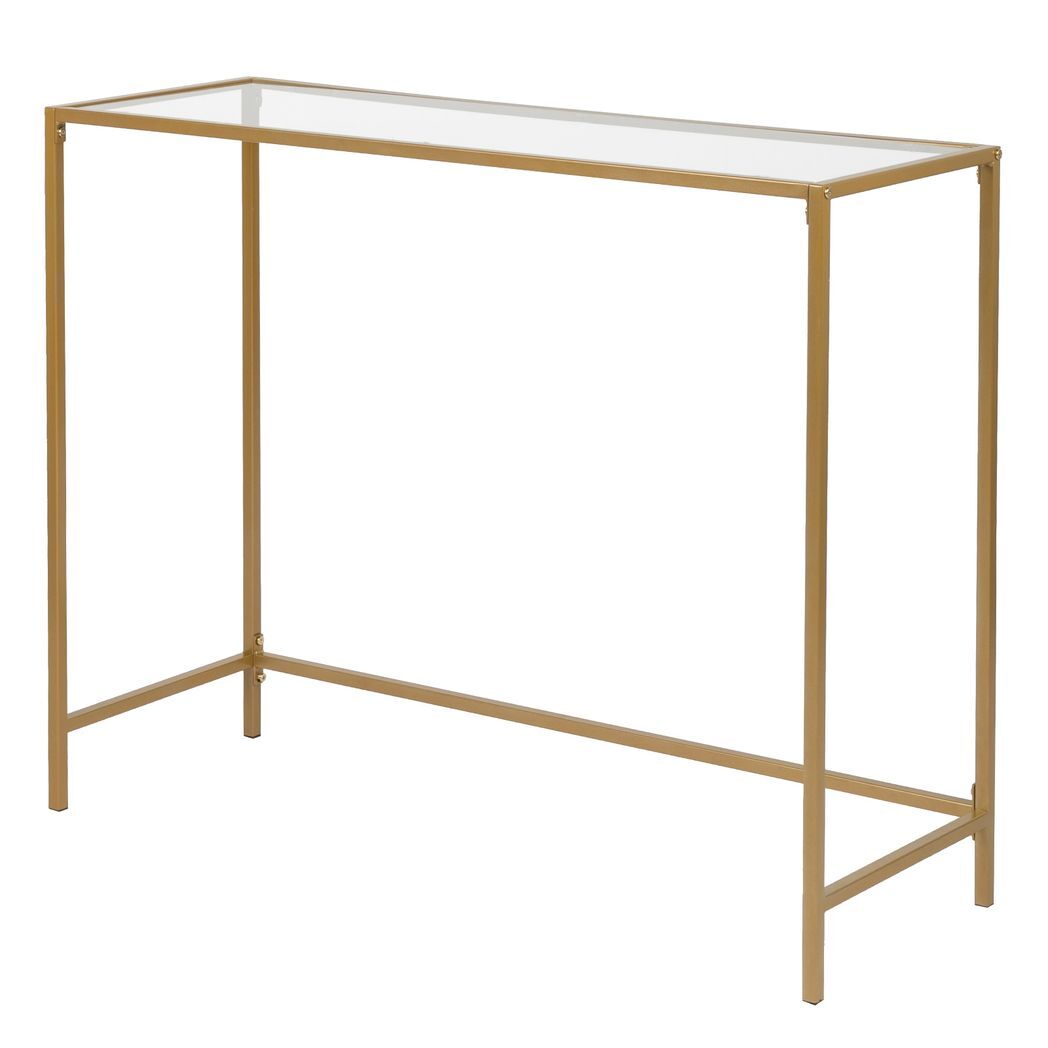 39.4" Console Sofa Table, Modern Entryway Table, Tempered Glass Table, Metal Frame,  for Living Room, Hallway, Gold Color