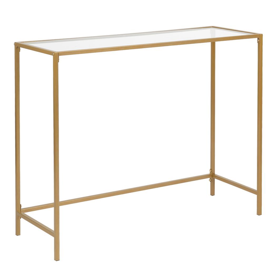 39.4" Console Sofa Table, Modern Entryway Table, Tempered Glass Table, Metal Frame,  for Living Room, Hallway, Gold Color