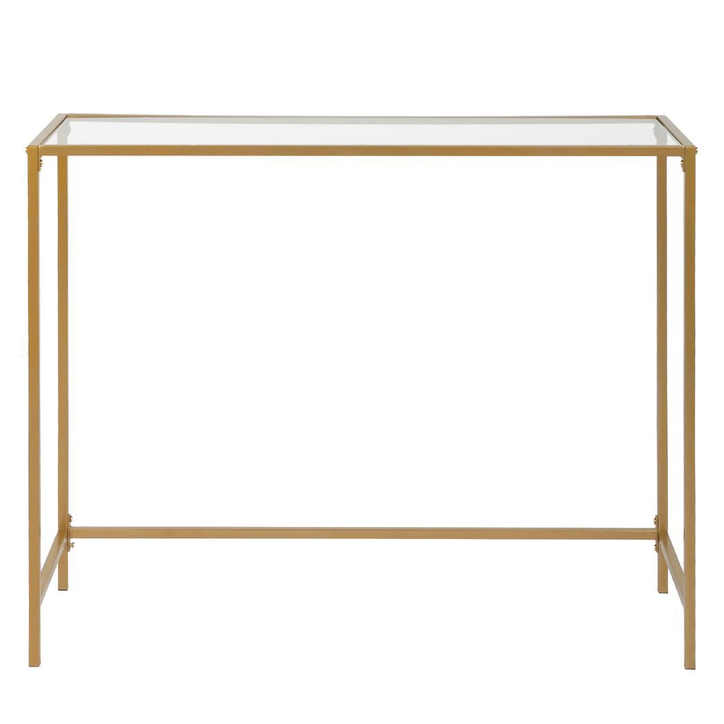 39.4" Console Sofa Table, Modern Entryway Table, Tempered Glass Table, Metal Frame,  for Living Room, Hallway, Gold Color