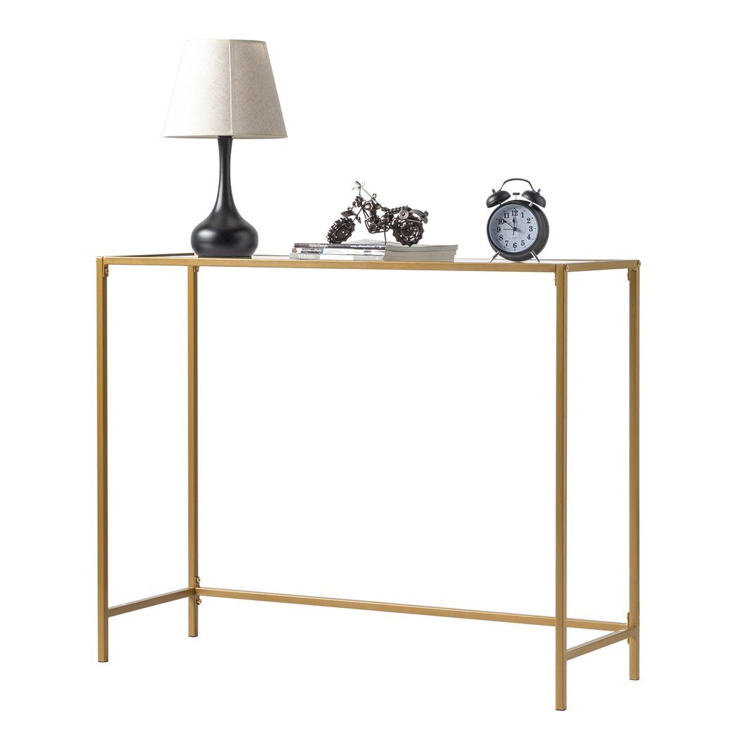 39.4" Console Sofa Table, Modern Entryway Table, Tempered Glass Table, Metal Frame,  for Living Room, Hallway, Gold Color