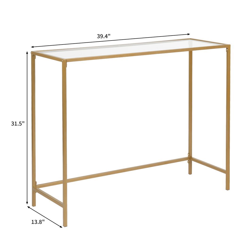 39.4" Console Sofa Table, Modern Entryway Table, Tempered Glass Table, Metal Frame,  for Living Room, Hallway, Gold Color