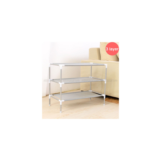 Simple Assembly 3 Tiers Non-woven Fabric Shoe Rack Gray