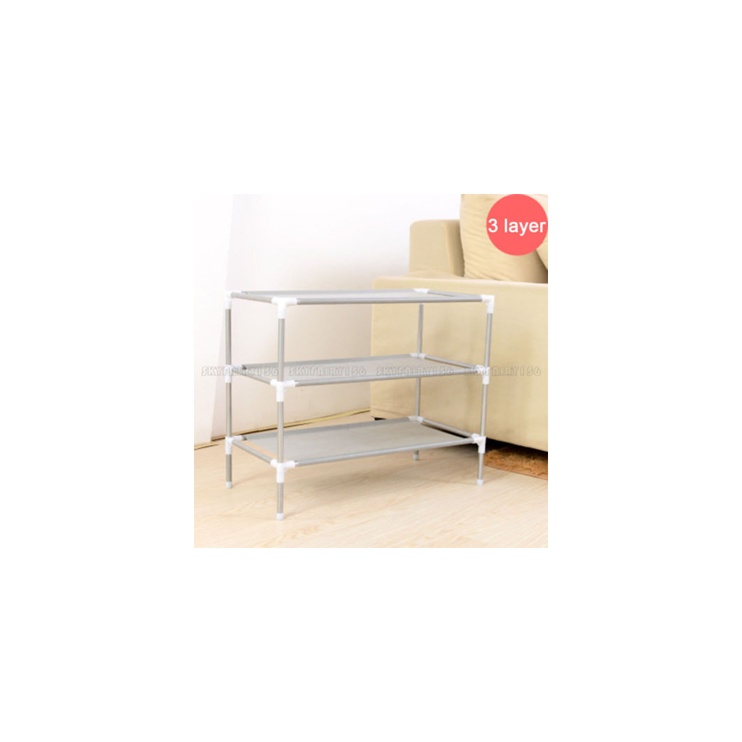 Simple Assembly 3 Tiers Non-woven Fabric Shoe Rack Gray